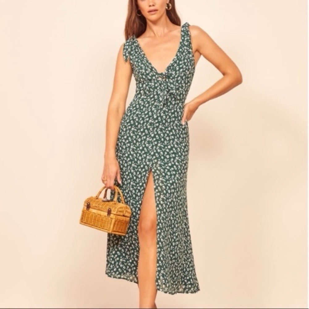 Reformation Harper midi dress in green floral print Size 4